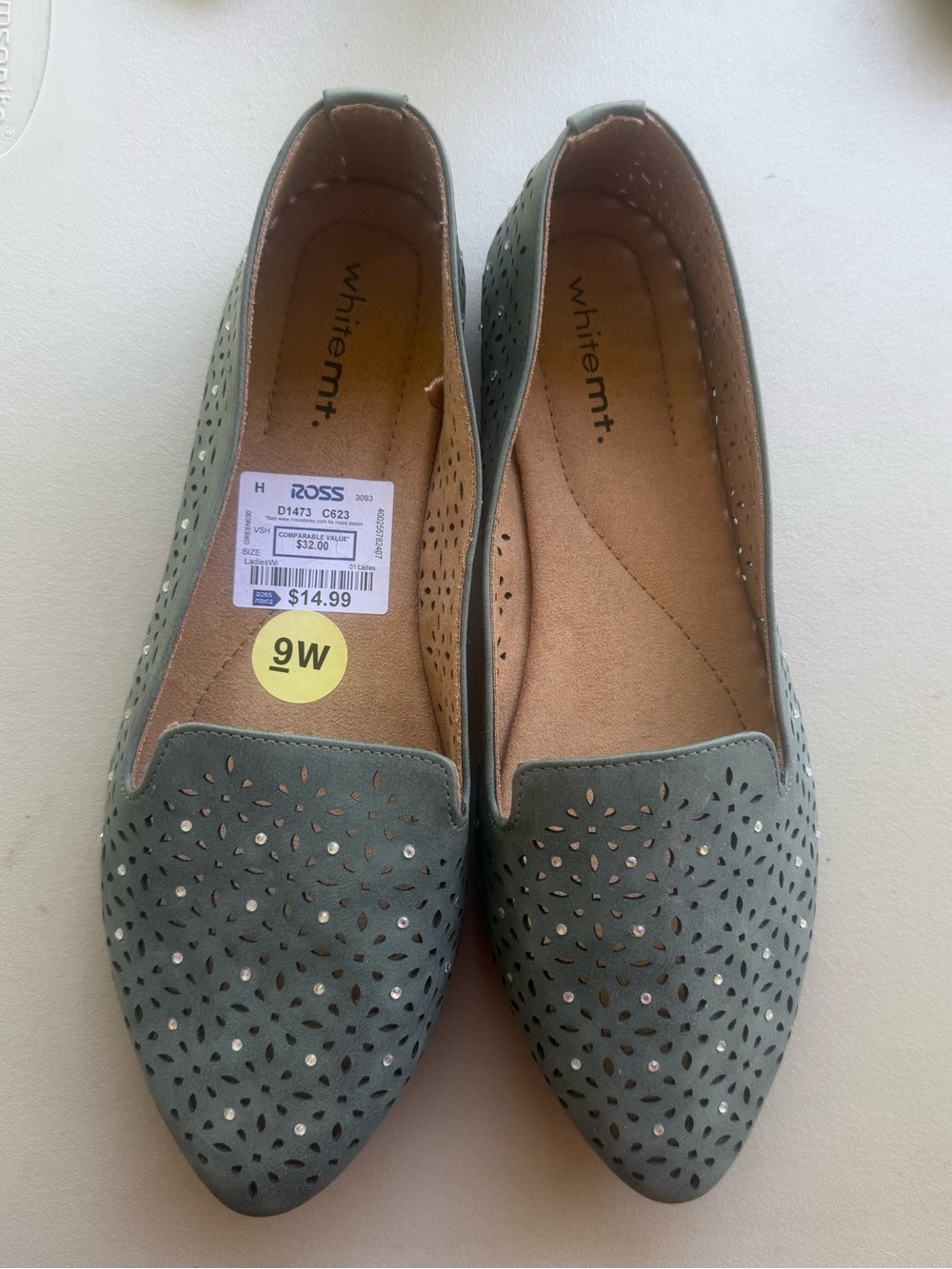 Olive Green Perforated Slip-On Flats